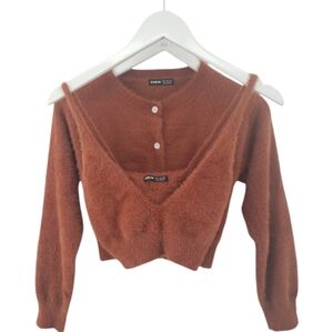Shein 2pc Sweater Bundle Cardigan & Crop Small Soft Fuzzy in Terracotta